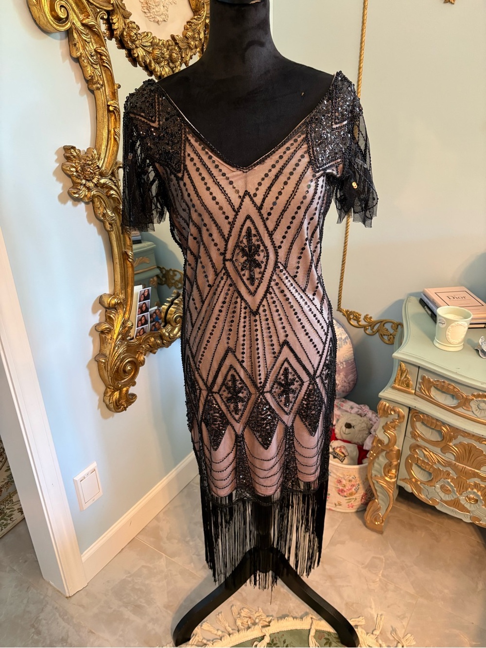 Beaded Black Fringe Flapper Dress